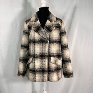 ASOS Simply Be White Tan and Black Checked Coat 16
